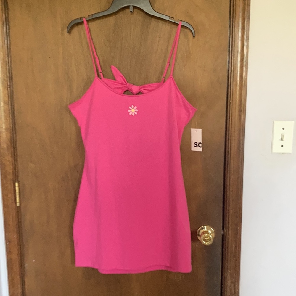SO tie back bodycon mini dress pink w embroidered size XL jr - Picture 11 of 17